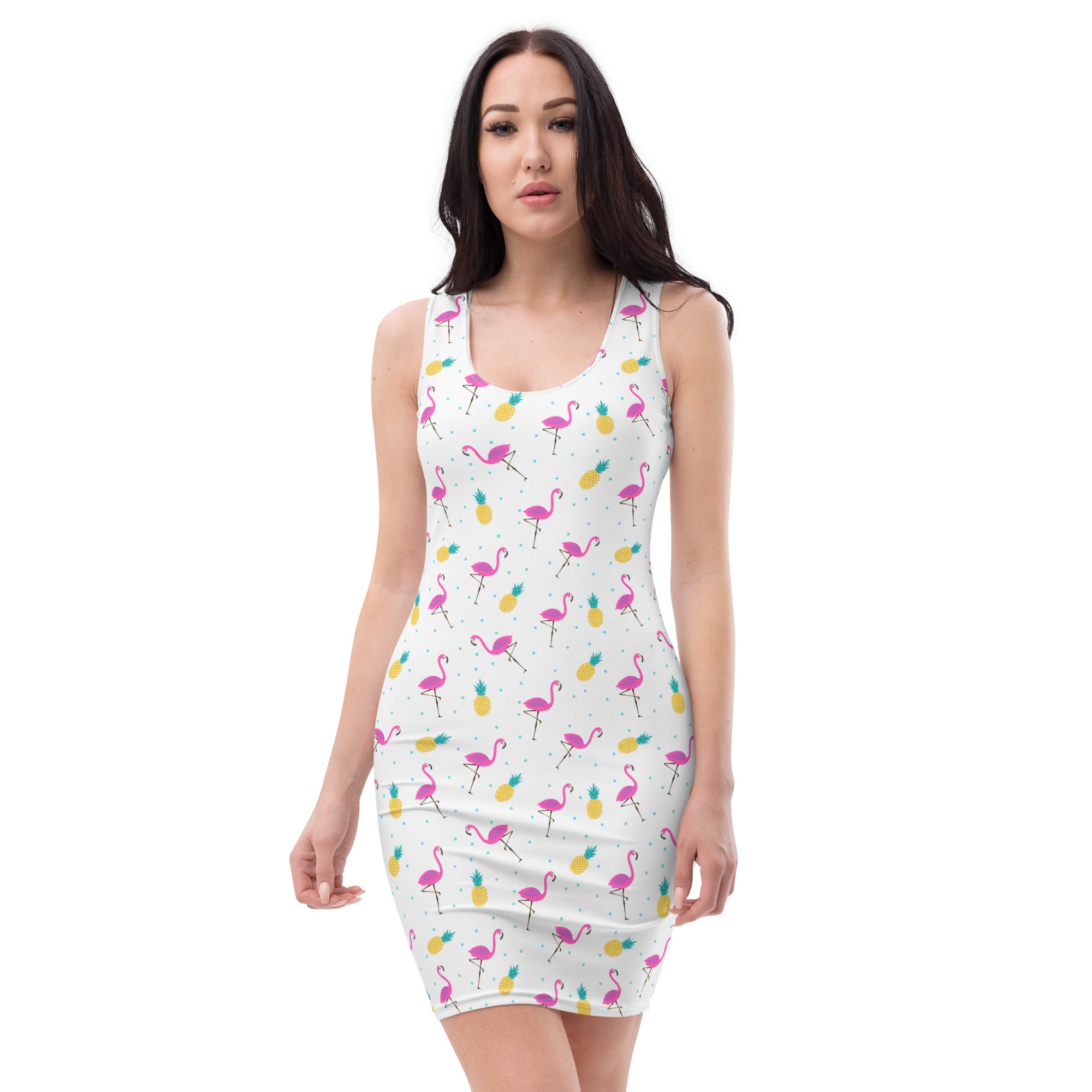 Preppy Pink Flamingo Print Pool Party Bodycon Dress