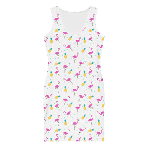 Preppy Pink Flamingo Print Pool Party Bodycon Dress