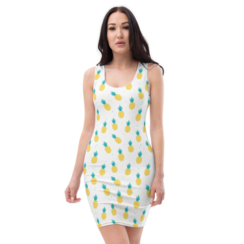 Aesthetic Summer Pineapple Print Beach Party Bodycon Dress