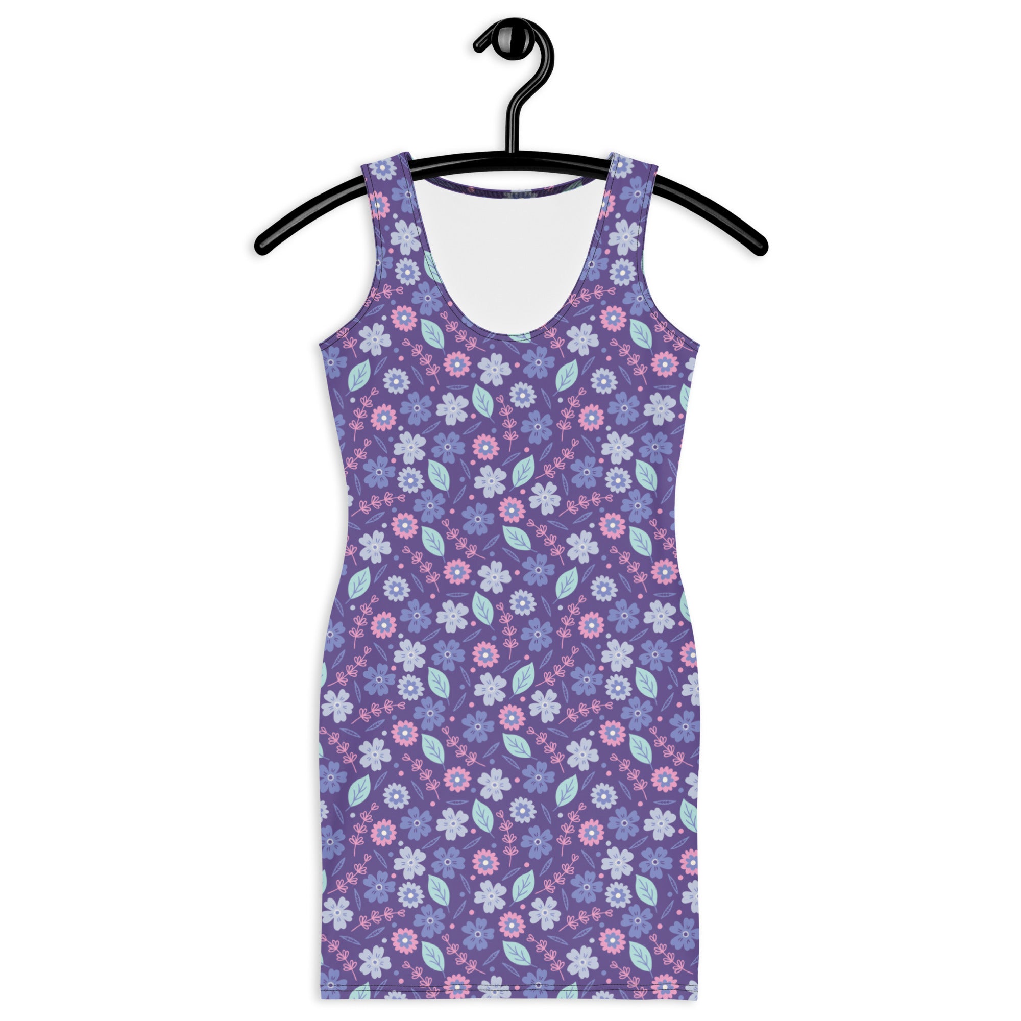 Peppy Pink & Purple Flowers and Leaves Bodycon Tank Dress