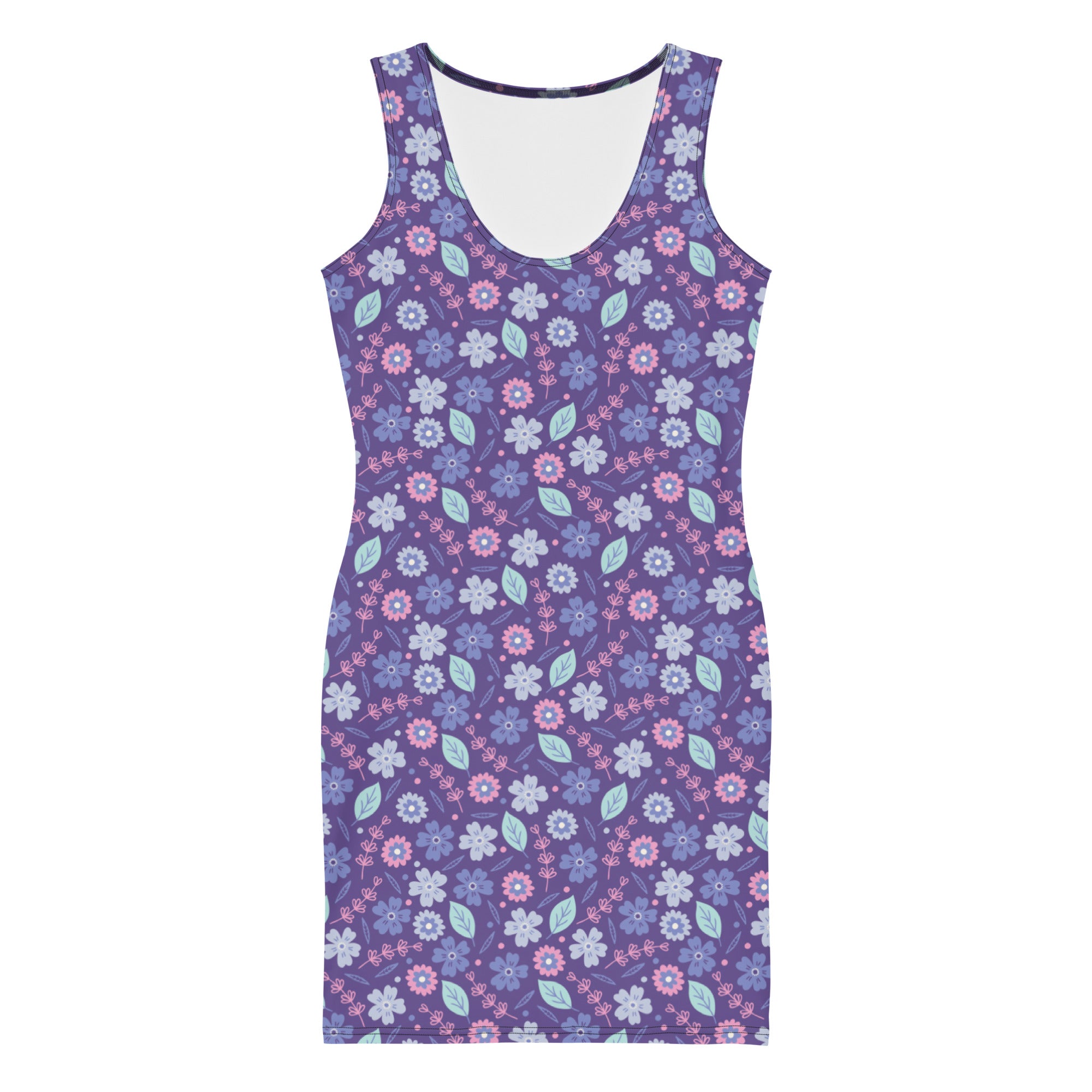 Peppy Pink & Purple Flowers and Leaves Bodycon Tank Dress