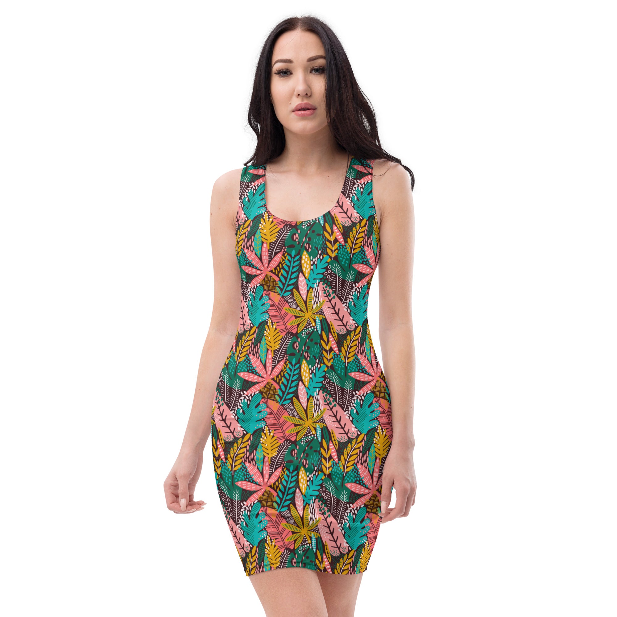 Jennifer leaves pattern Inspired Jungle Leaves Print Bodycon Dress