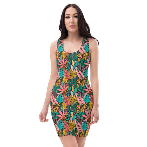 Jennifer leaves pattern Inspired Jungle Leaves Print Bodycon Dress