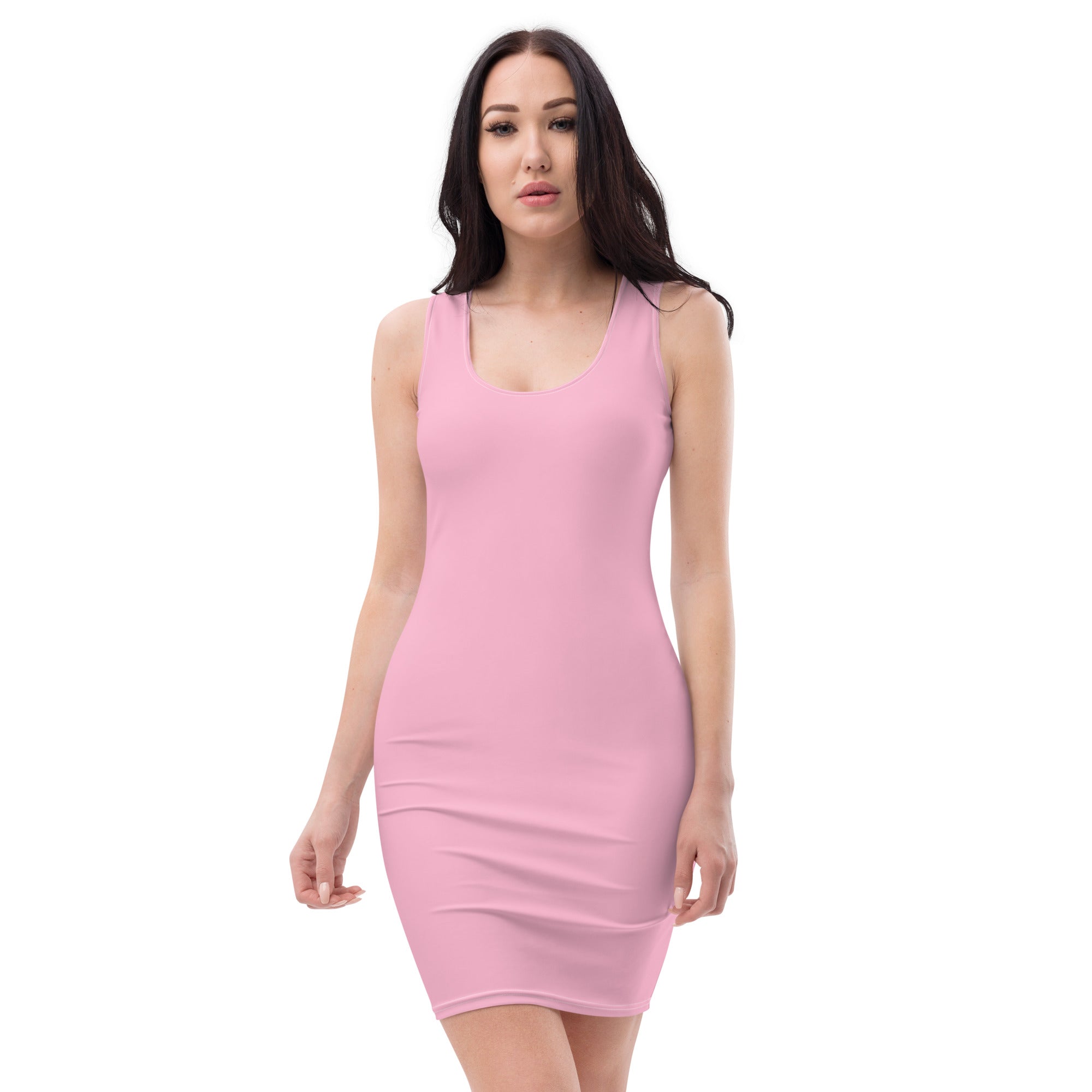 Preppy Cotton Candy Pink Plain Bodycon Mini Tank Dress