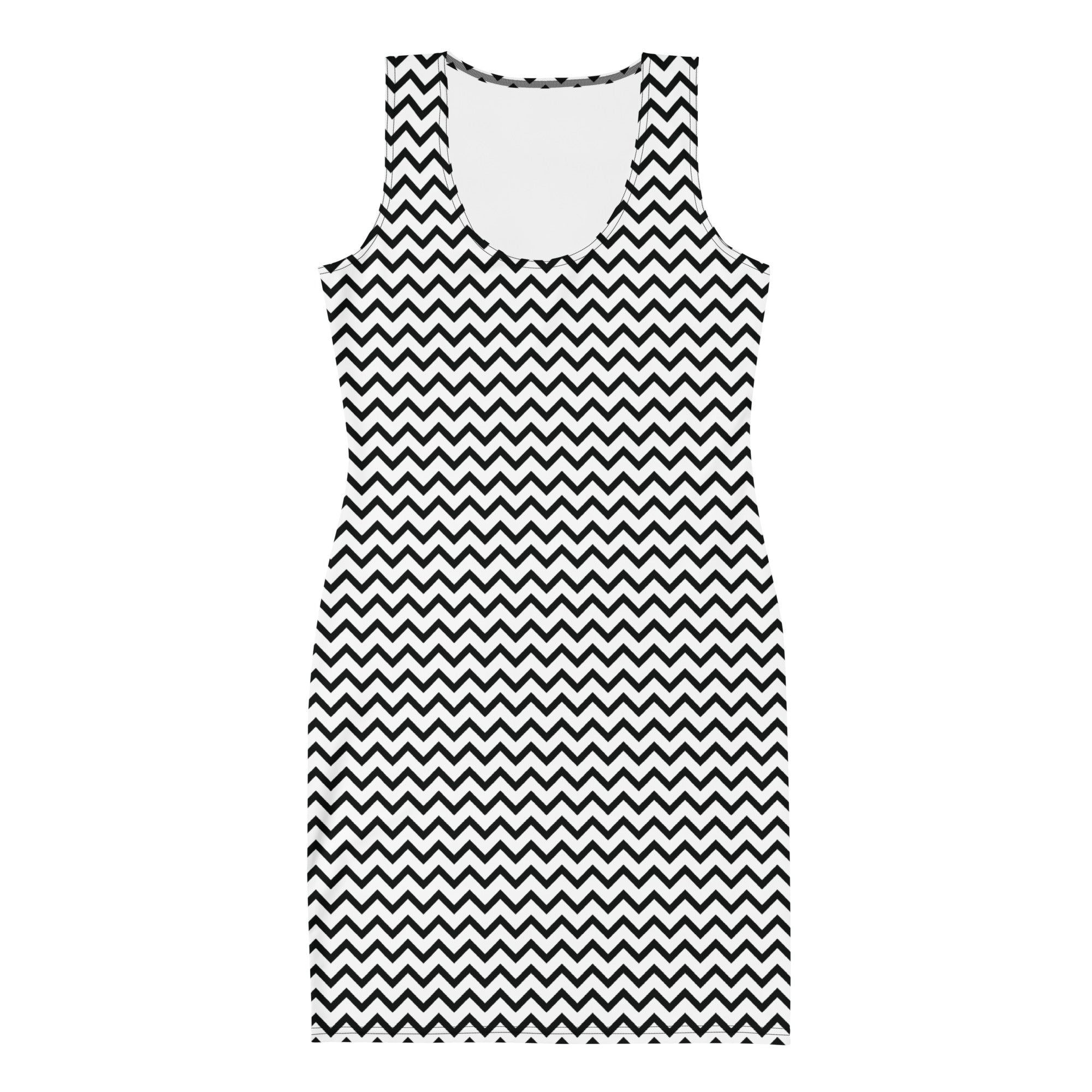 Preppy Black & White Zig Zag Horizontal Striped Bodycon Dress