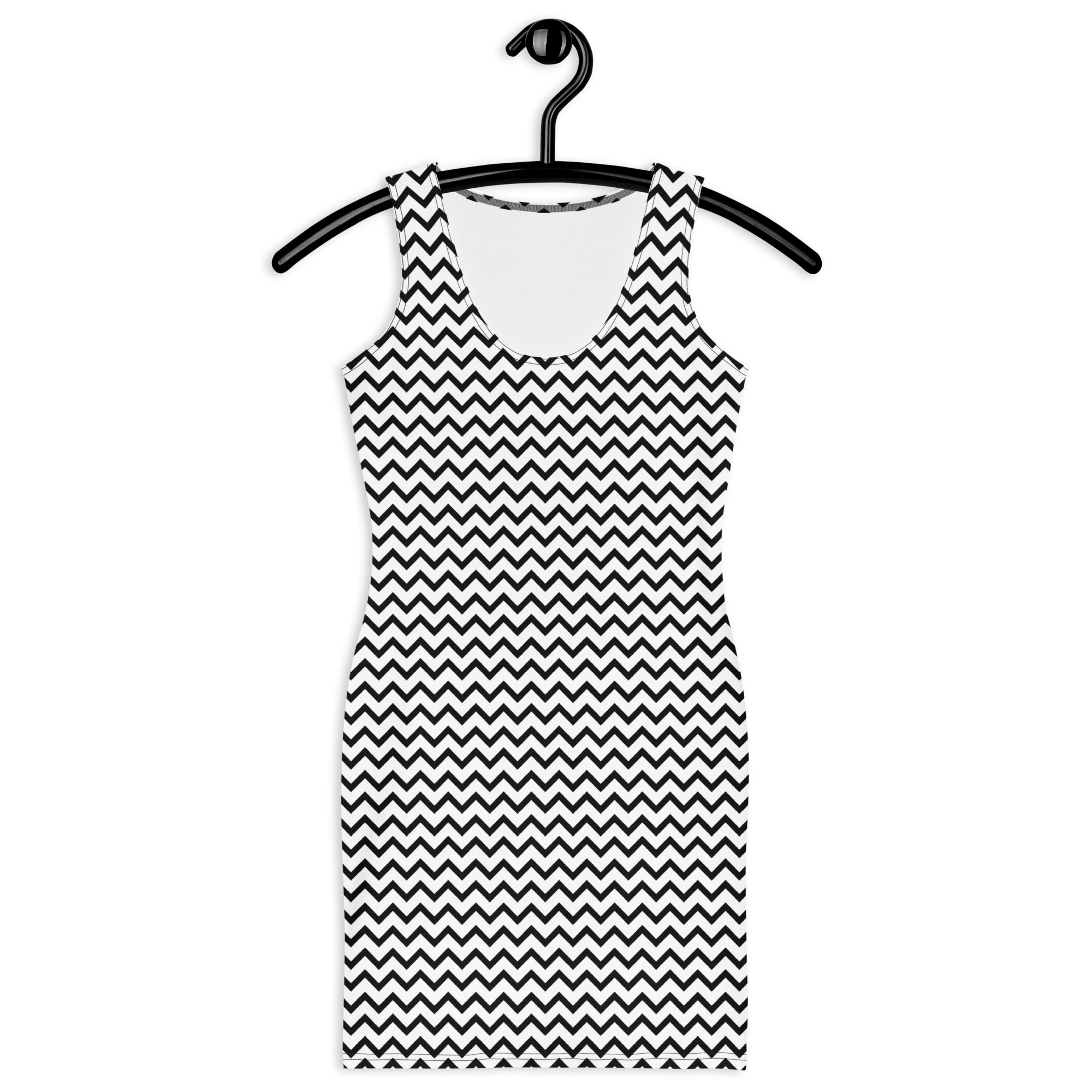Preppy Black & White Zig Zag Horizontal Striped Bodycon Dress