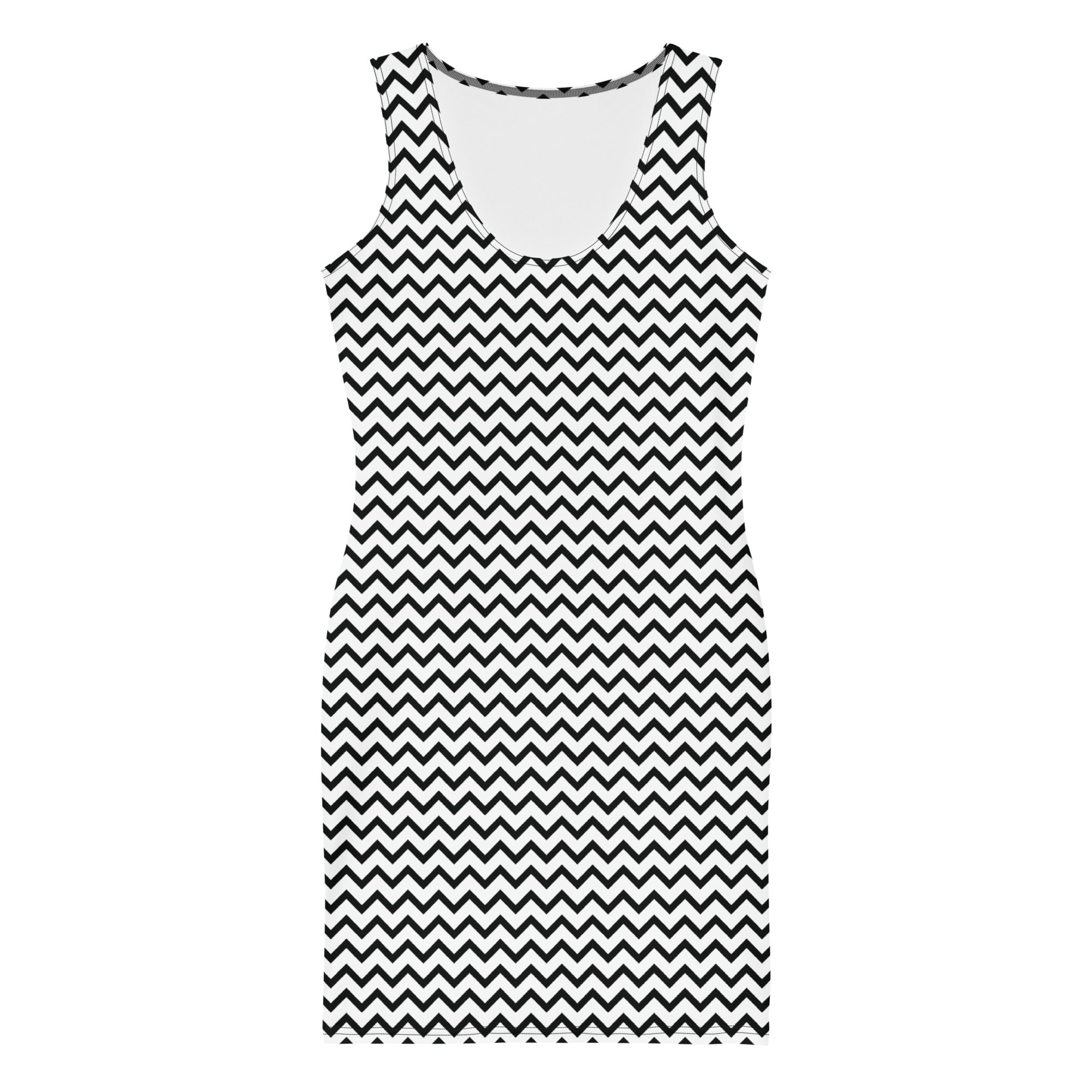 Preppy Black & White Zig Zag Horizontal Striped Bodycon Dress