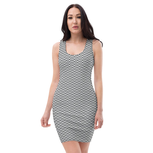 Aesthetic Black & White Zig Zag Bodycon Mini Dress