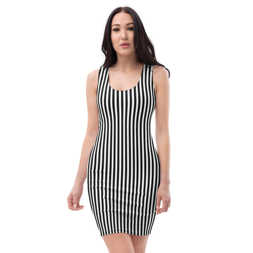 Preppy Vertical Black & White Striped Bodycon Mini Dress