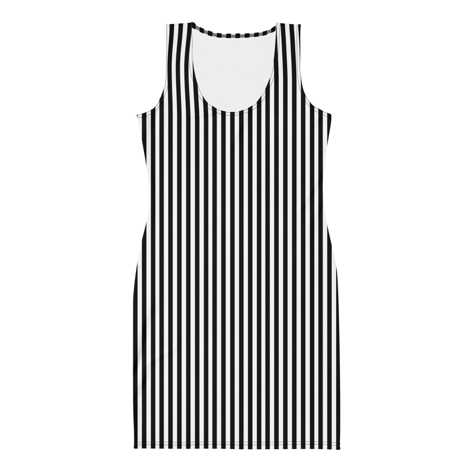 Preppy Vertical Black & White Striped Bodycon Mini Dress