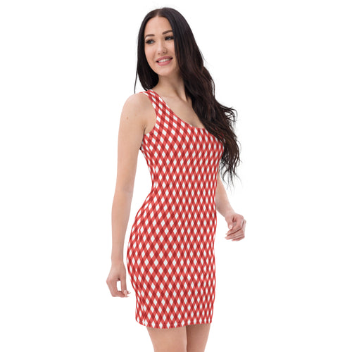 Preppy Style Red & White Gingham Plaid Bodycon Dress