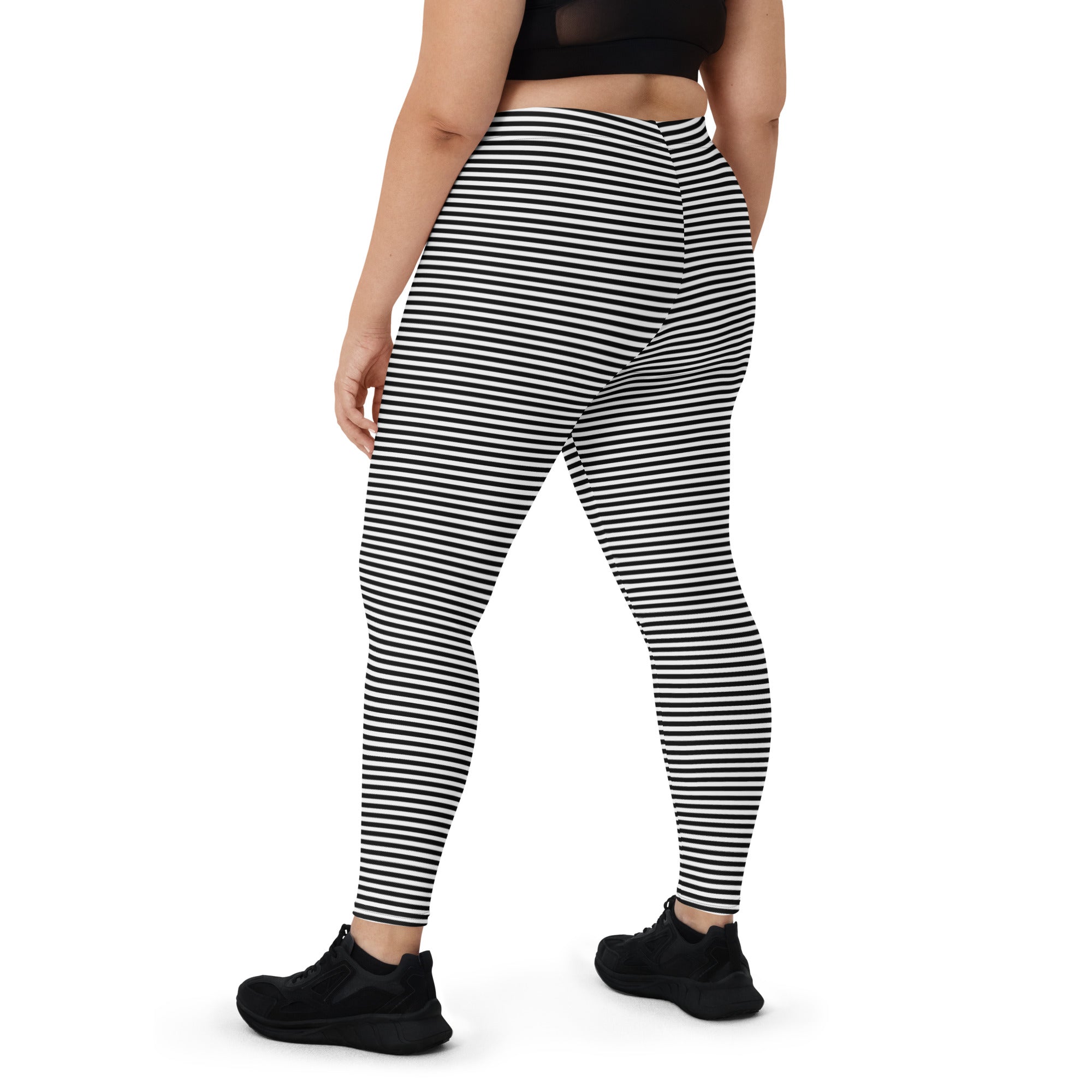 Preppy Black Horizontal Striped Leggings for Women