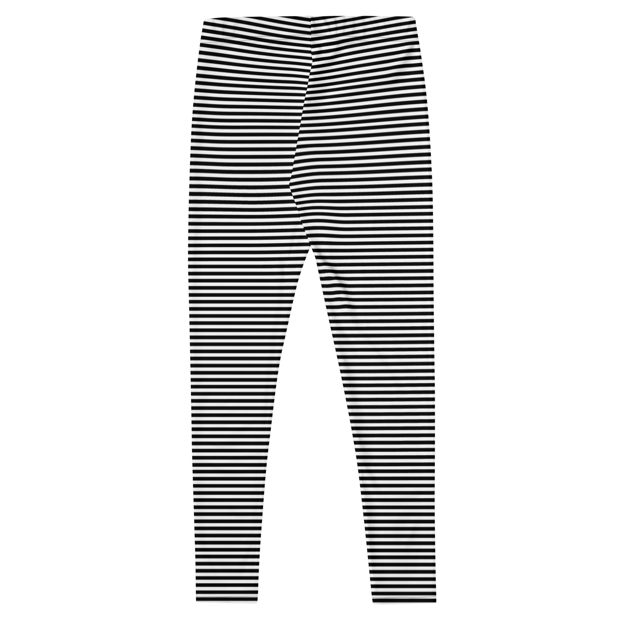 Preppy Black Horizontal Striped Leggings for Women