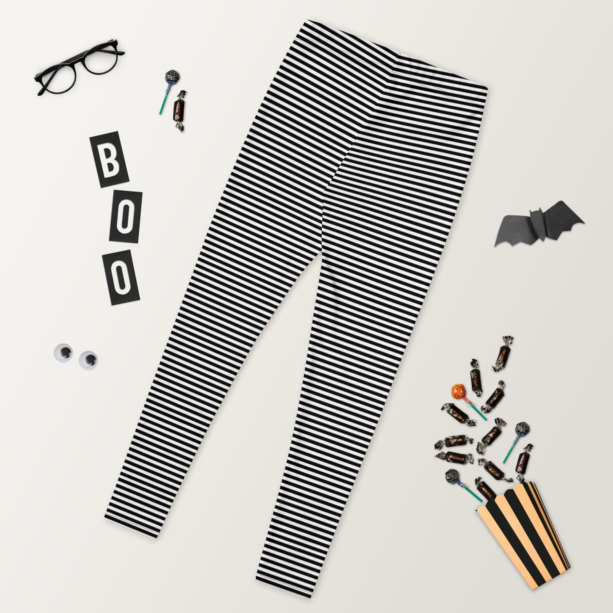 Preppy Black Horizontal Striped Leggings for Women