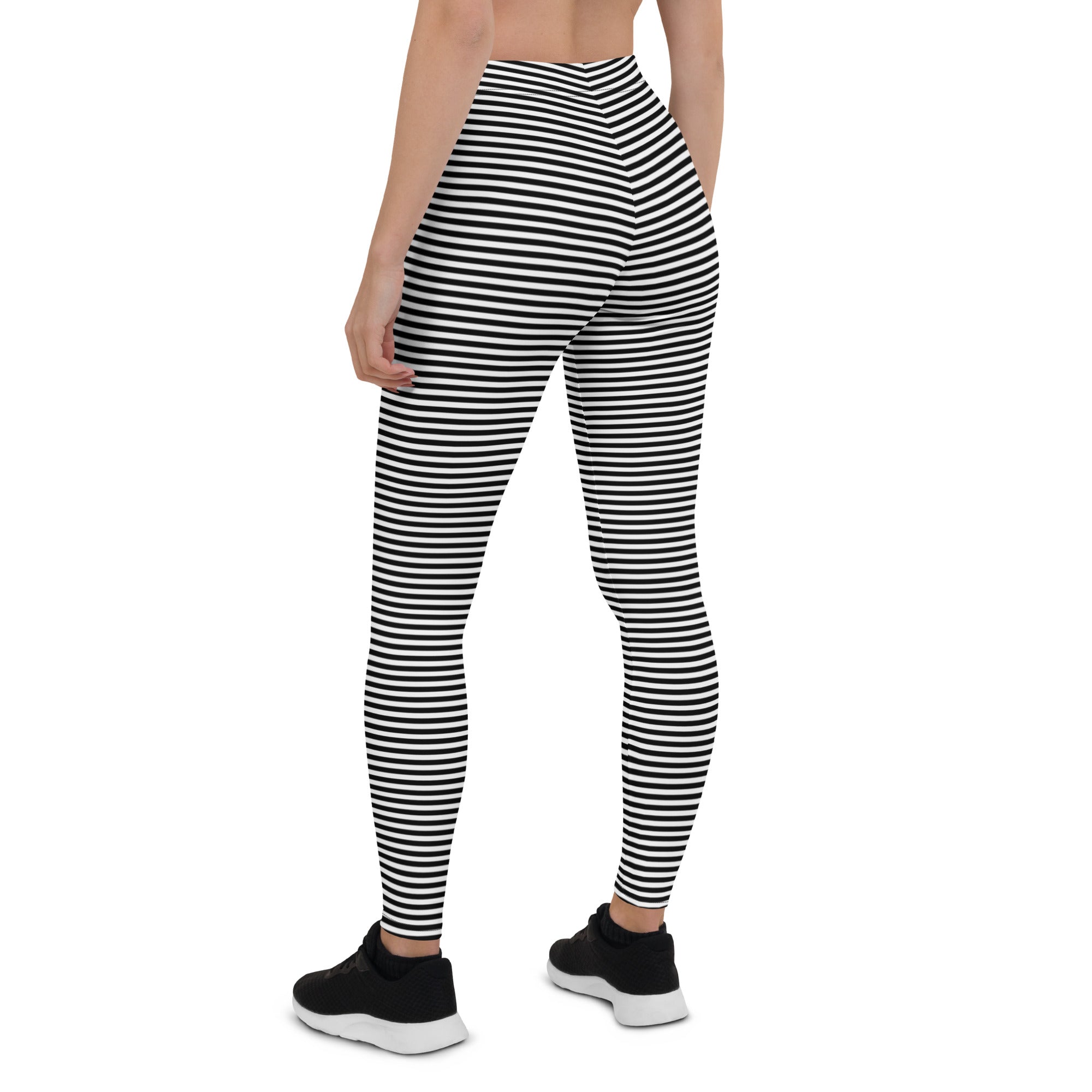 Preppy Black Horizontal Striped Leggings for Women
