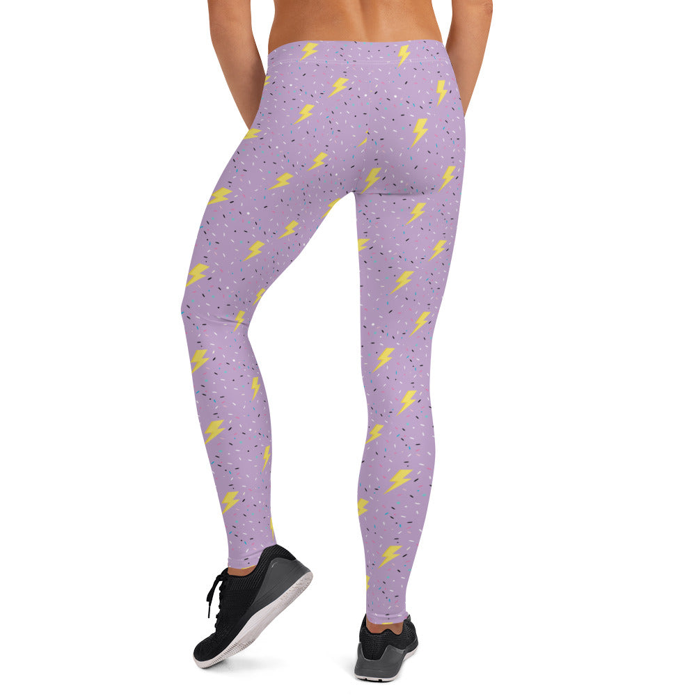 Preppy Purple Lightning Bolts Running & Gym Workout Leggings