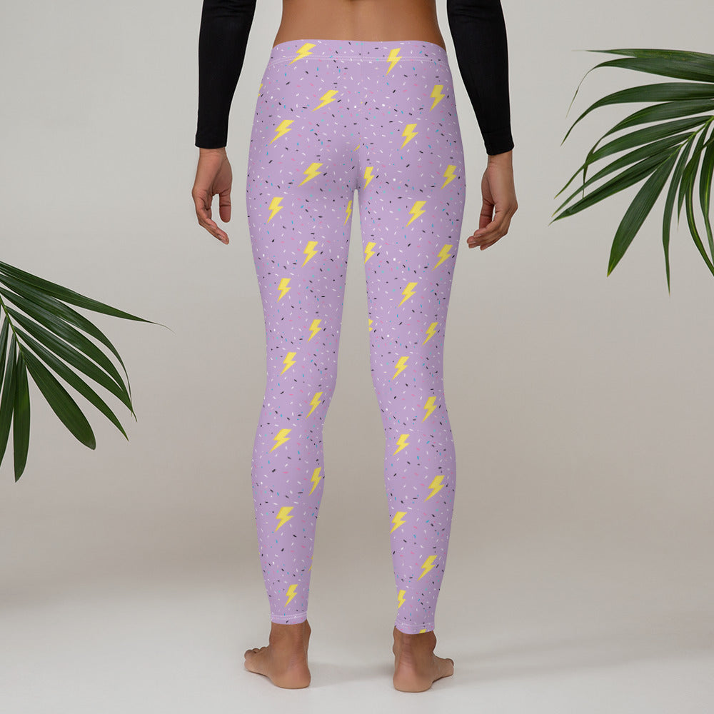 Preppy Purple Lightning Bolts Running & Gym Workout Leggings