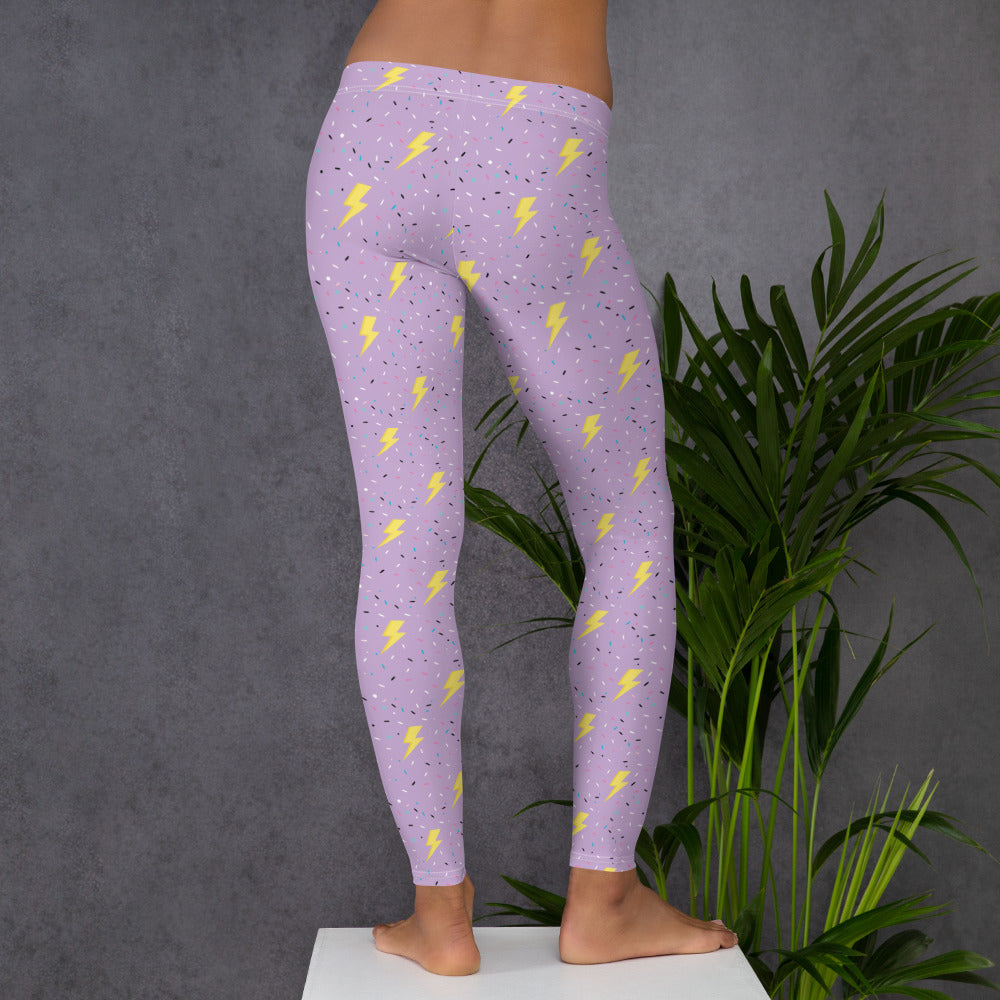 Preppy Purple Lightning Bolts Running & Gym Workout Leggings