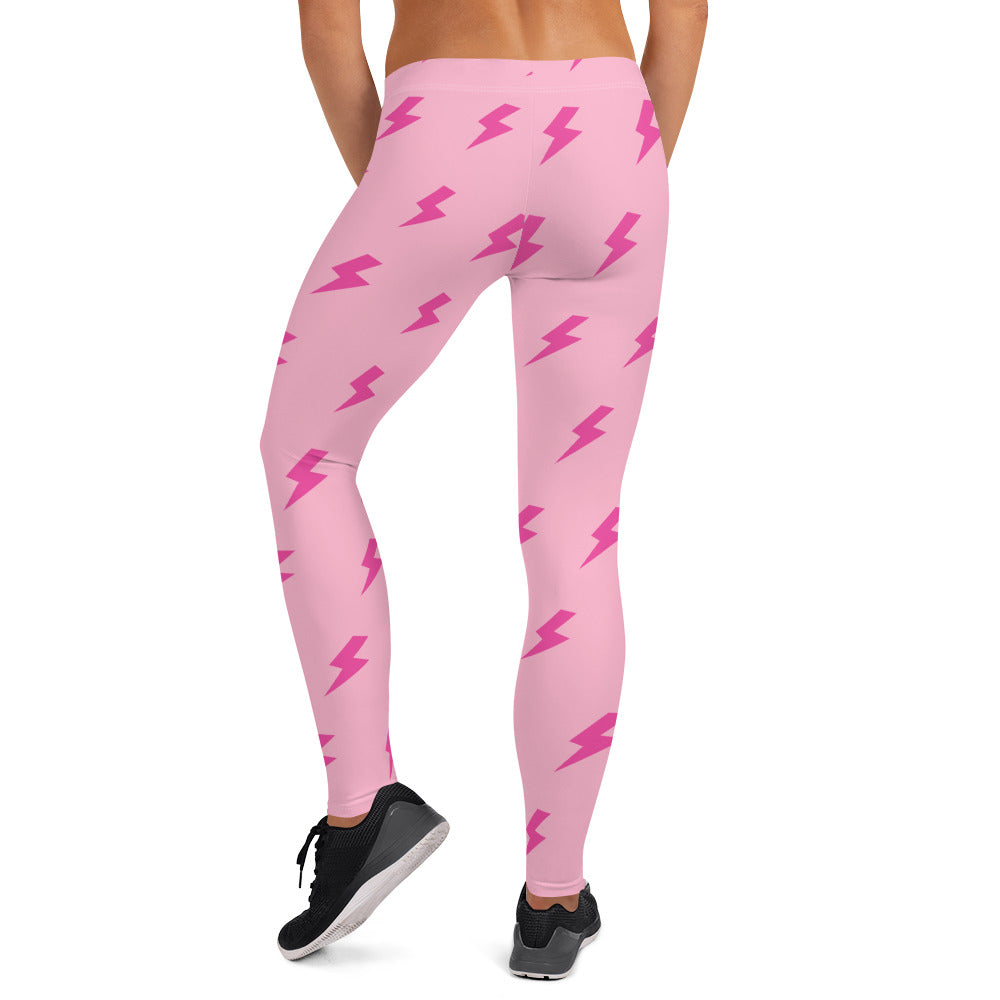 Preppy Pink Lightning Bolts Running & Gym Leggings