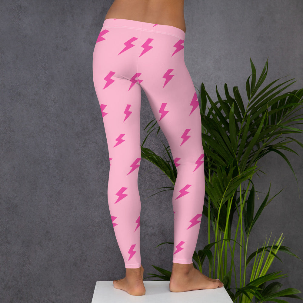 Preppy Pink Lightning Bolts Running & Gym Leggings