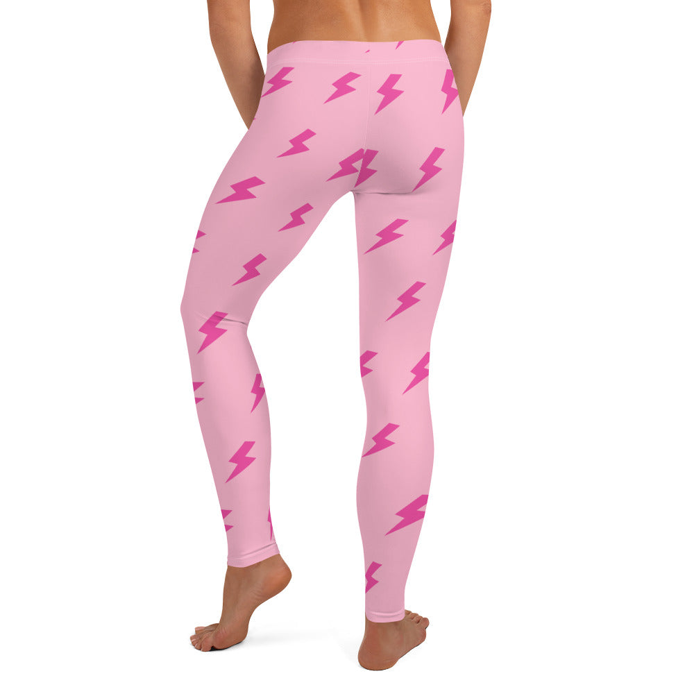 Preppy Pink Lightning Bolts Running & Gym Leggings
