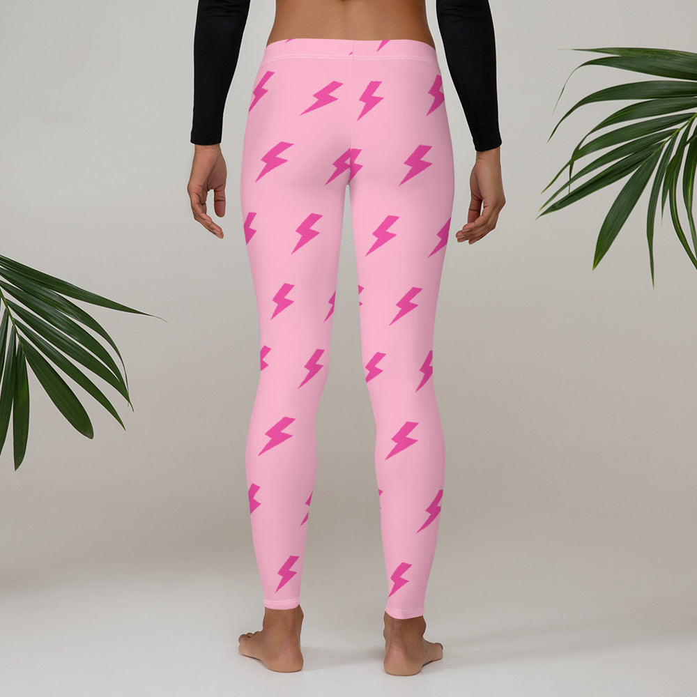 Preppy Pink Lightning Bolts Running & Gym Leggings
