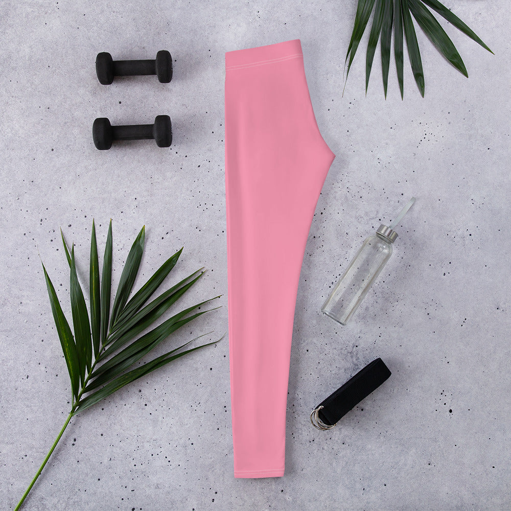 Preppy Plain Pink Gym Workout Leggings for Women