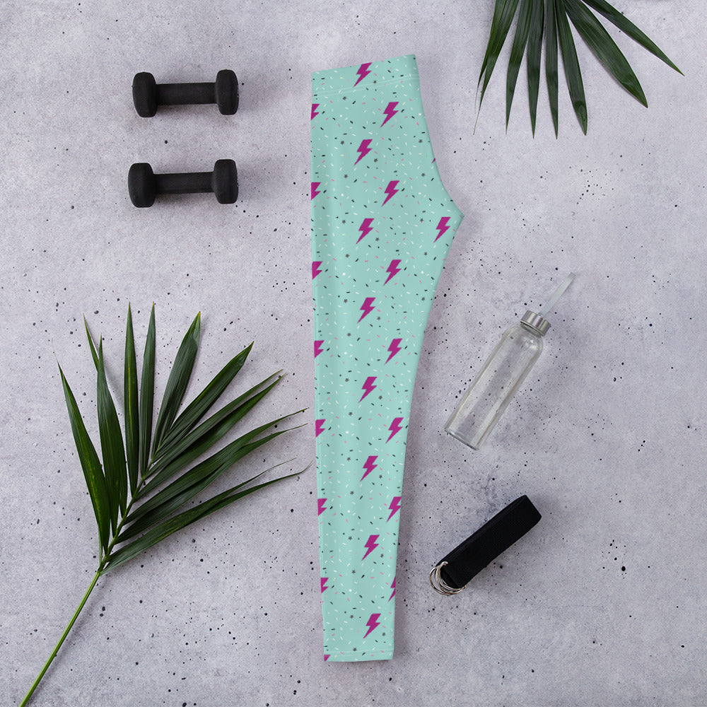 Preppy Green Lightning Bolts Running & Gym Workout Leggings