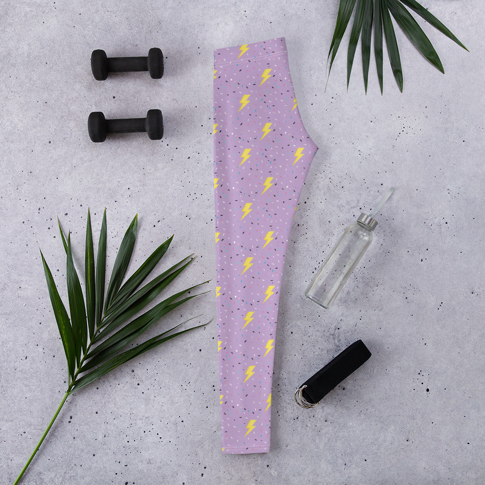 Preppy Purple Lightning Bolts Running & Gym Workout Leggings