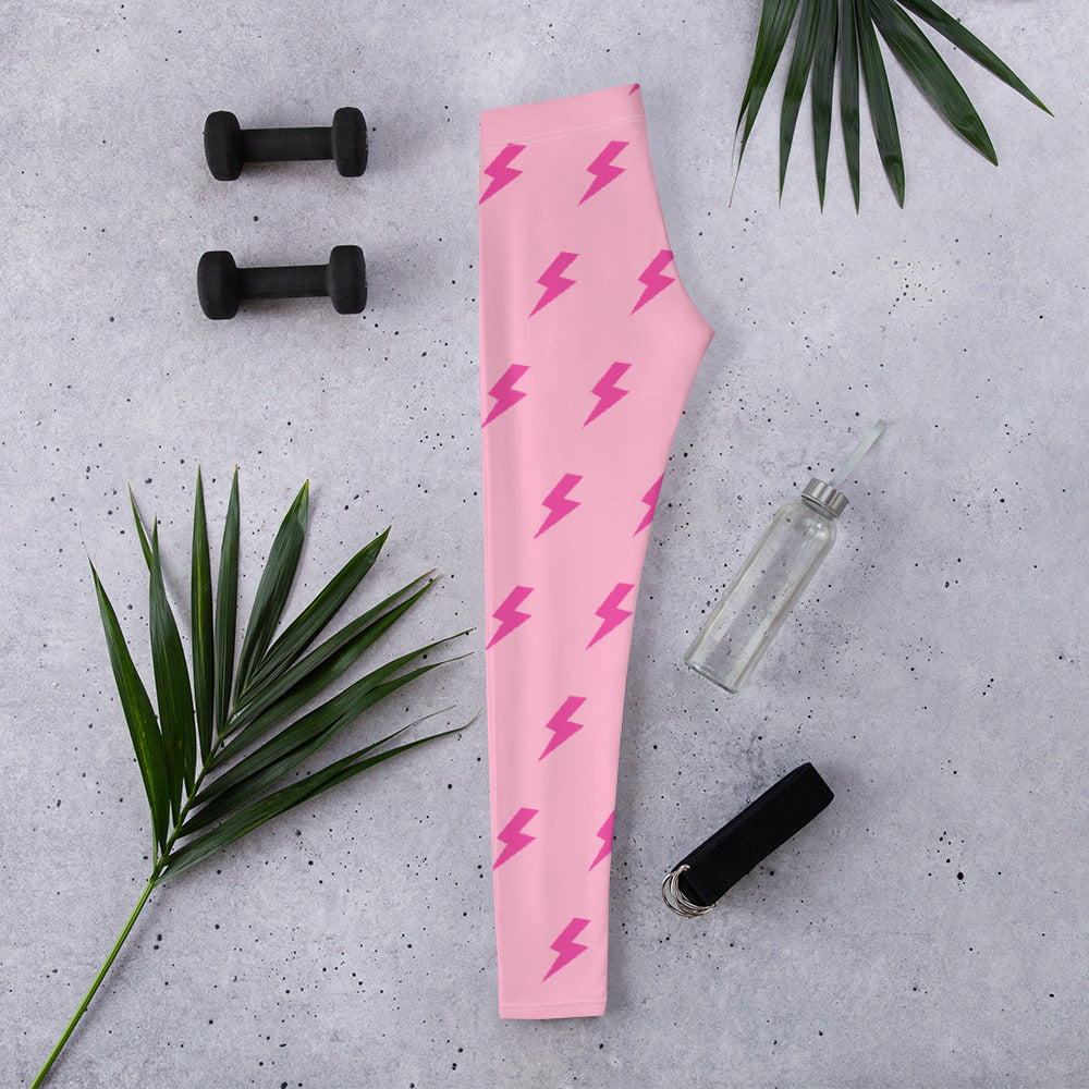 Preppy Pink Lightning Bolts Running & Gym Leggings