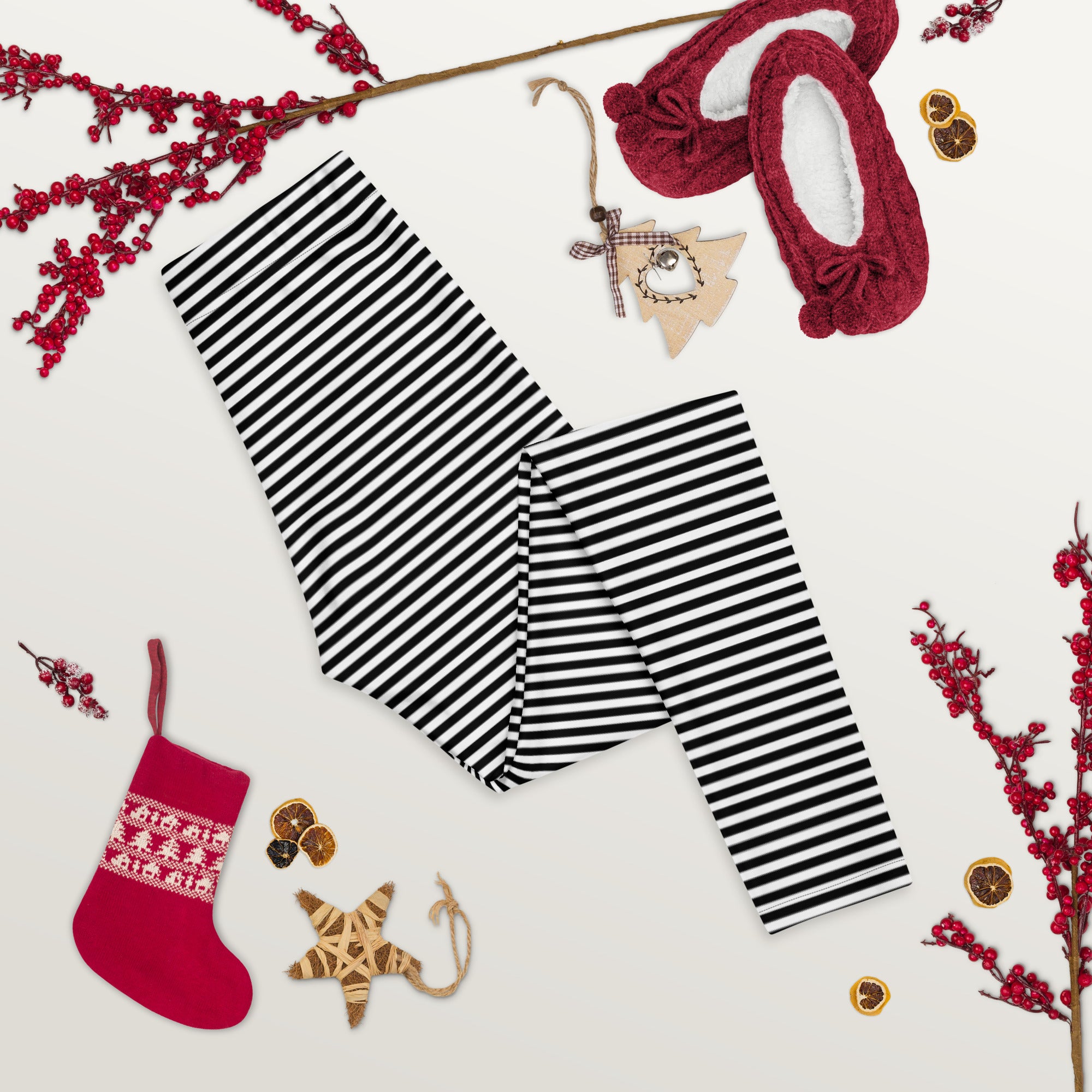 Preppy Black Horizontal Striped Leggings for Women