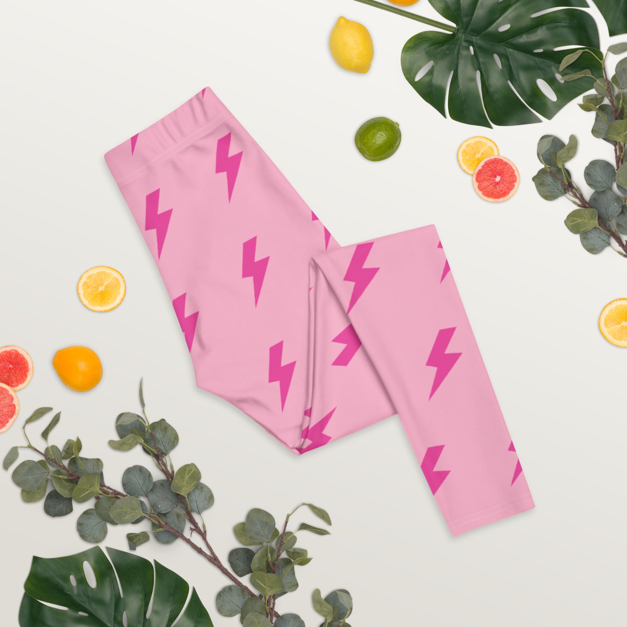 Preppy Pink Lightning Bolts Running & Gym Leggings
