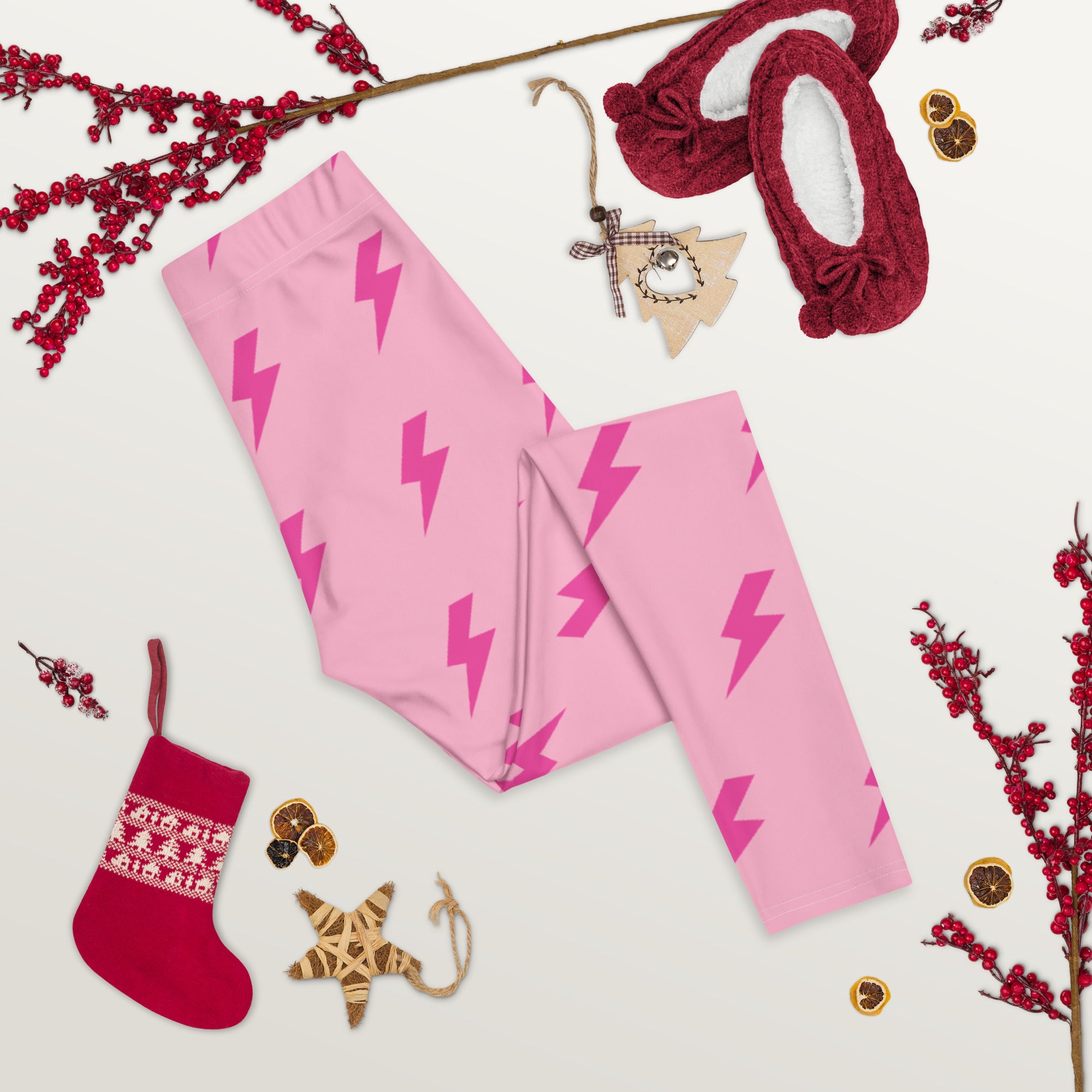 Preppy Pink Lightning Bolts Running & Gym Leggings