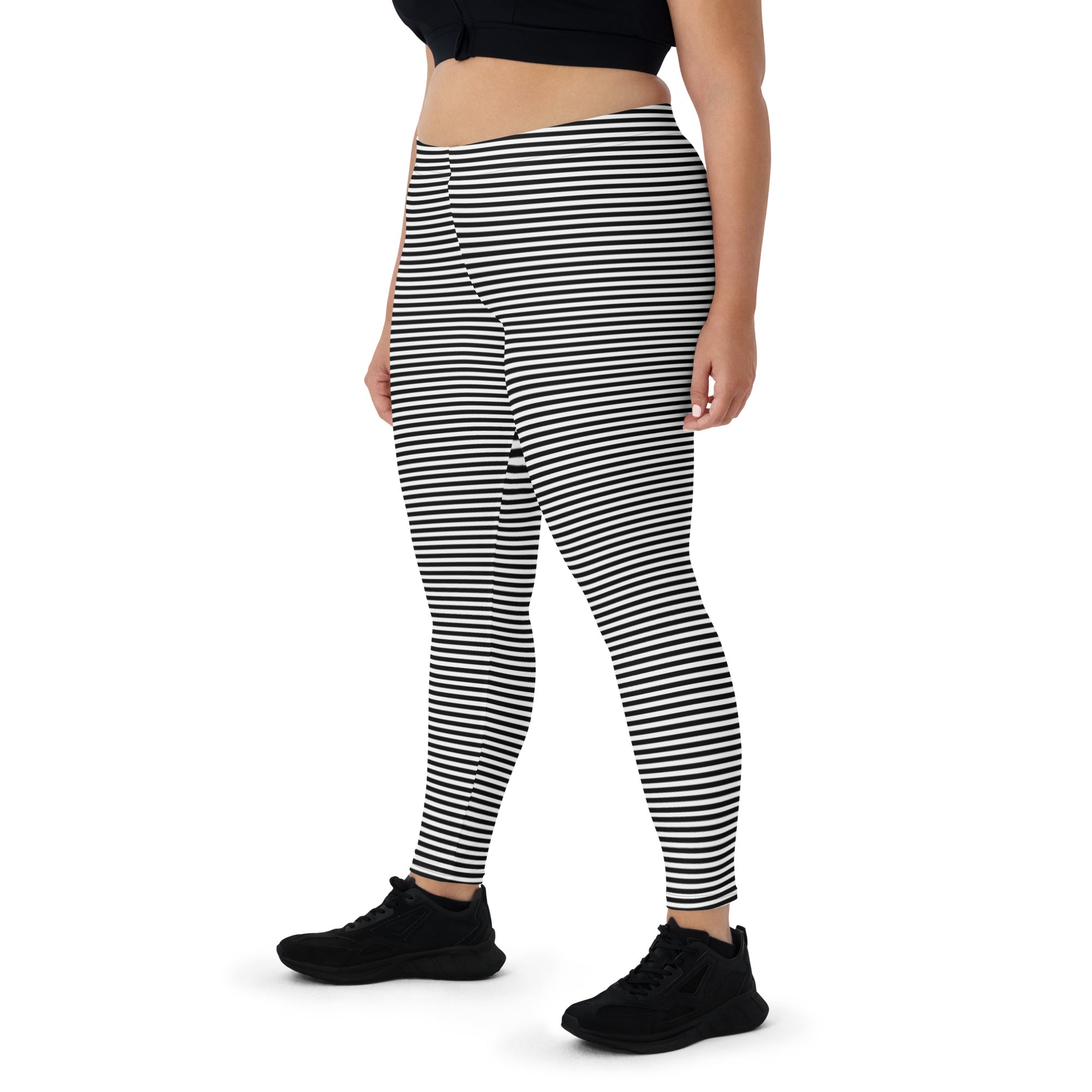Preppy Black Horizontal Striped Leggings for Women