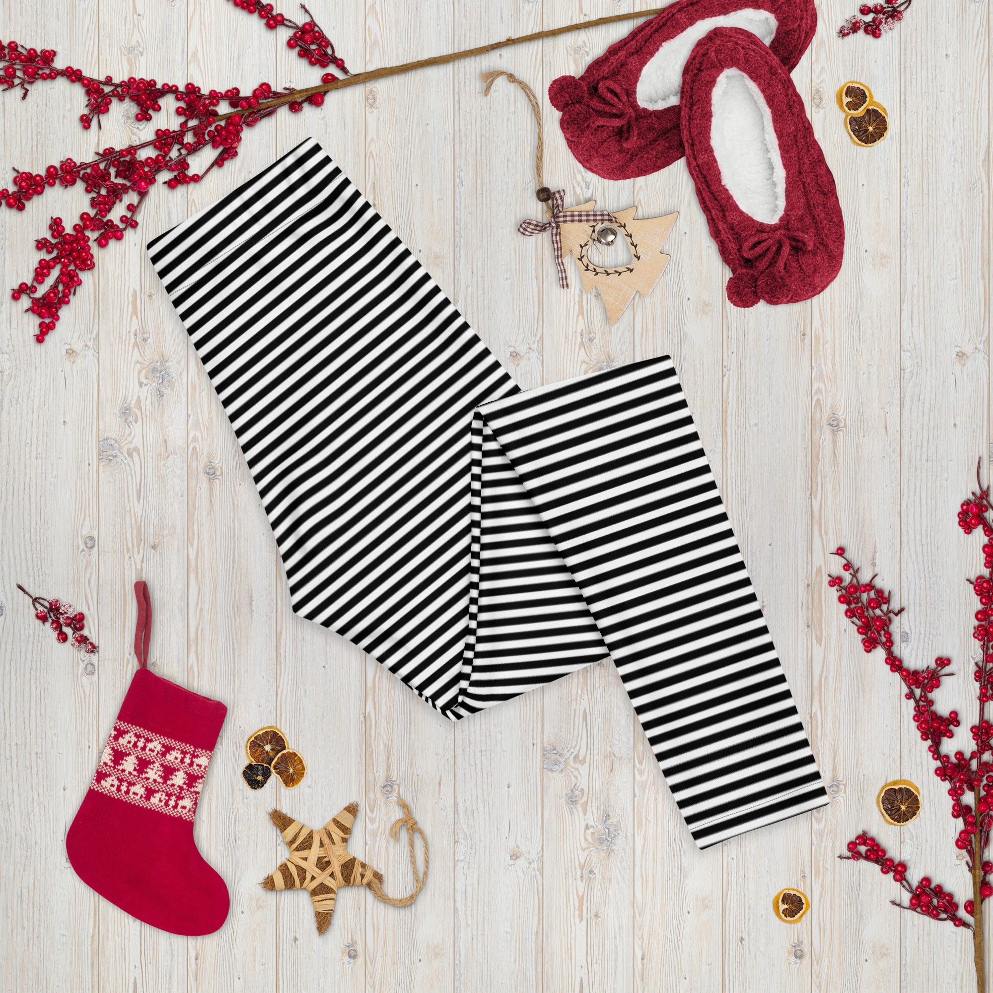 Preppy Black Horizontal Striped Leggings for Women