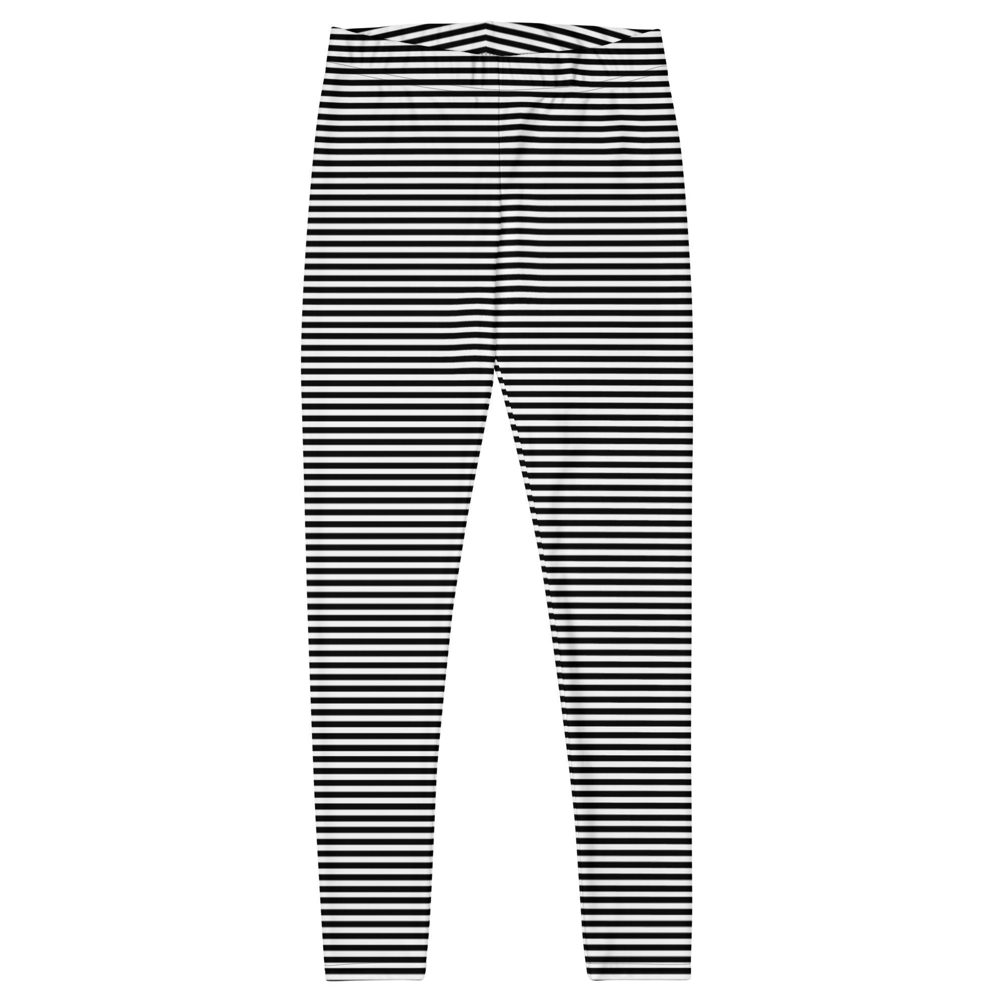 Preppy Black Horizontal Striped Leggings for Women