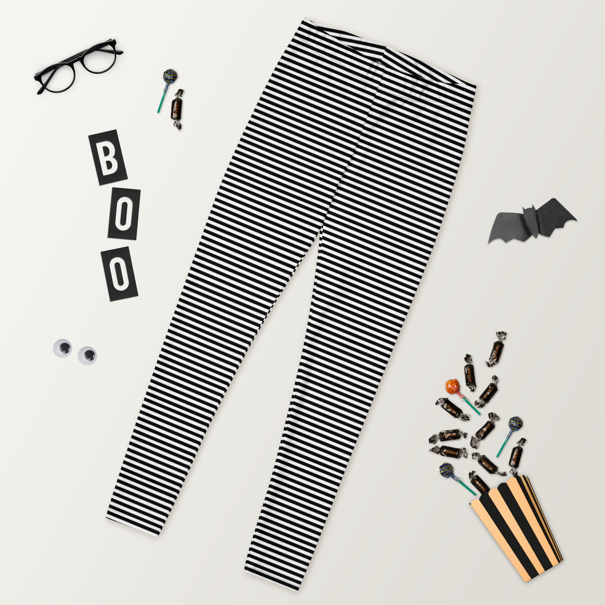 Preppy Black Horizontal Striped Leggings for Women