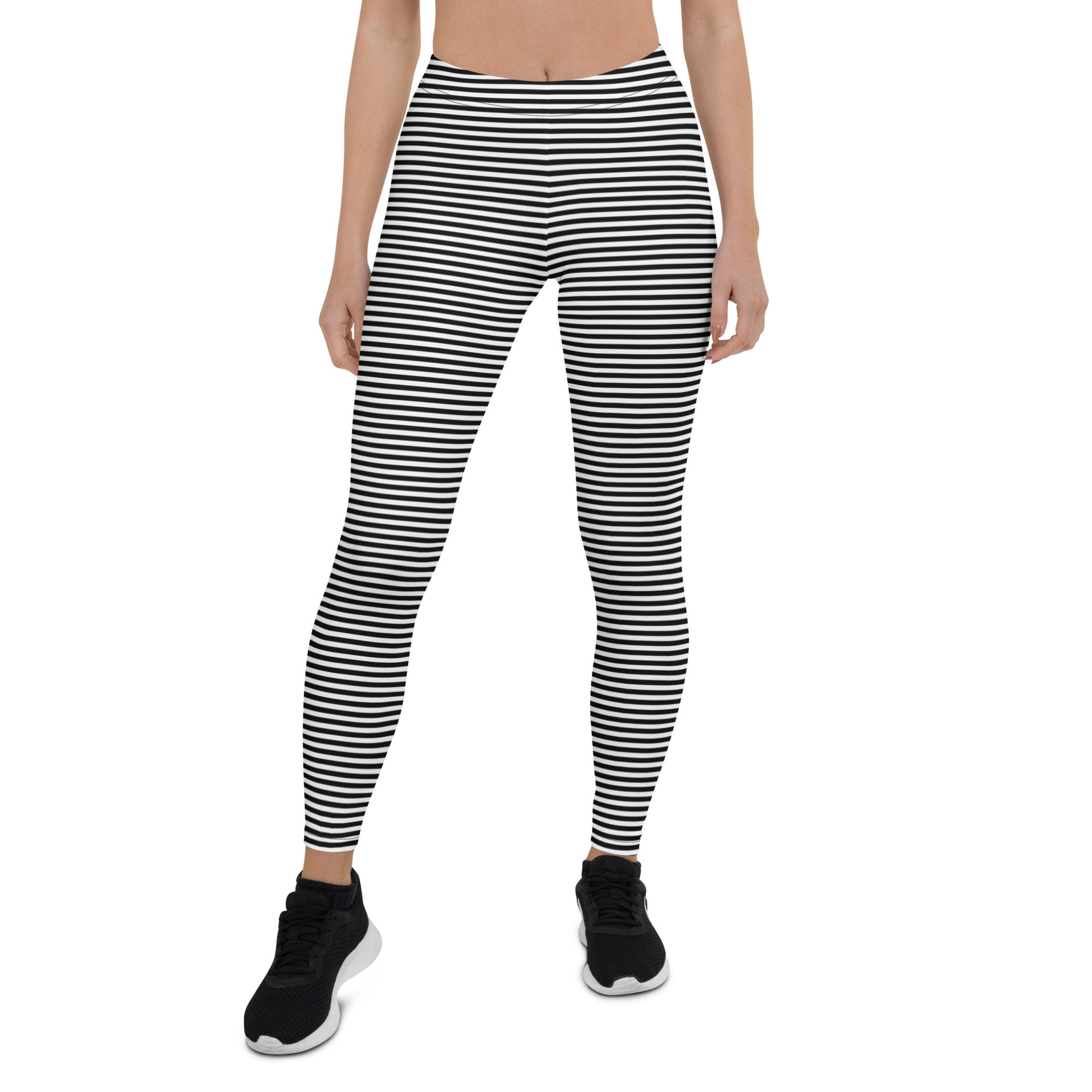 Preppy Black Horizontal Striped Leggings for Women