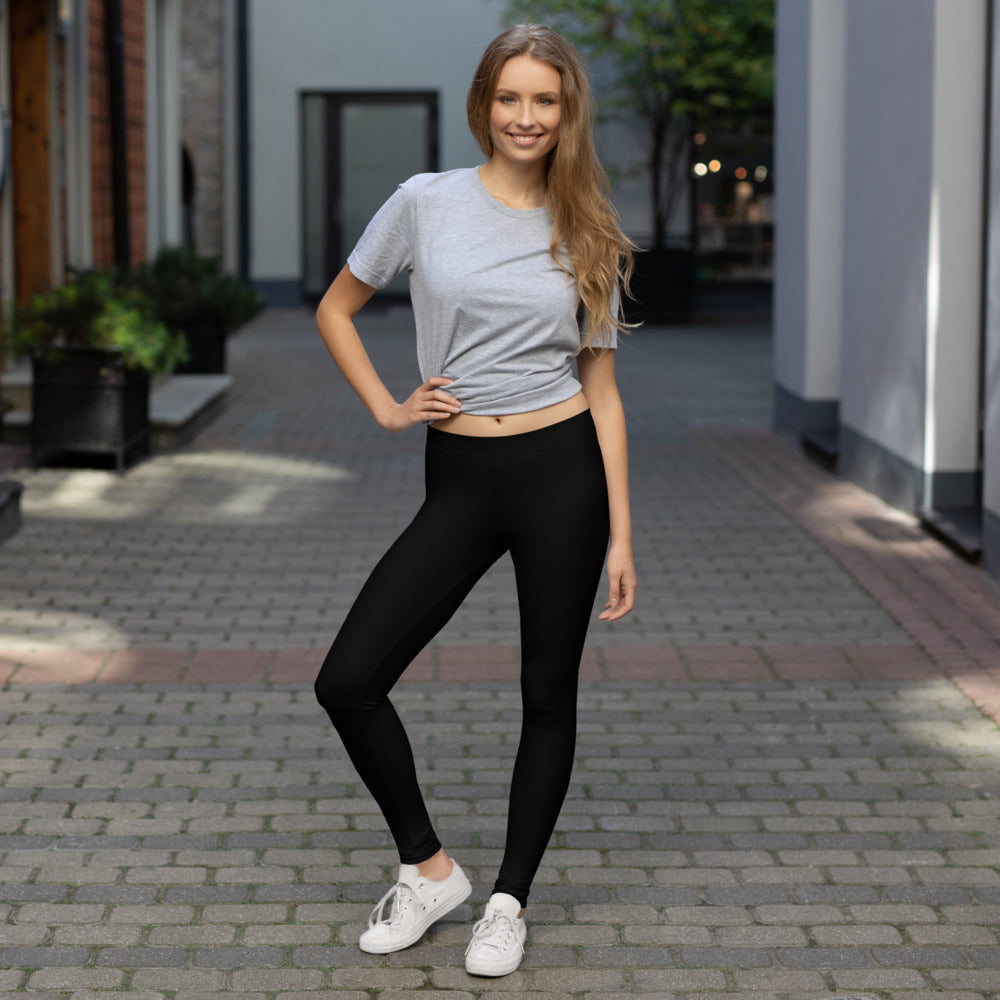 Preppy Plain Black Gym Workout Leggings for Women