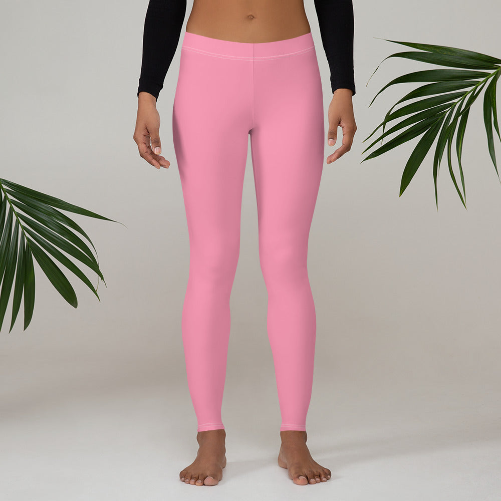 Preppy Plain Pink Gym Workout Leggings for Women