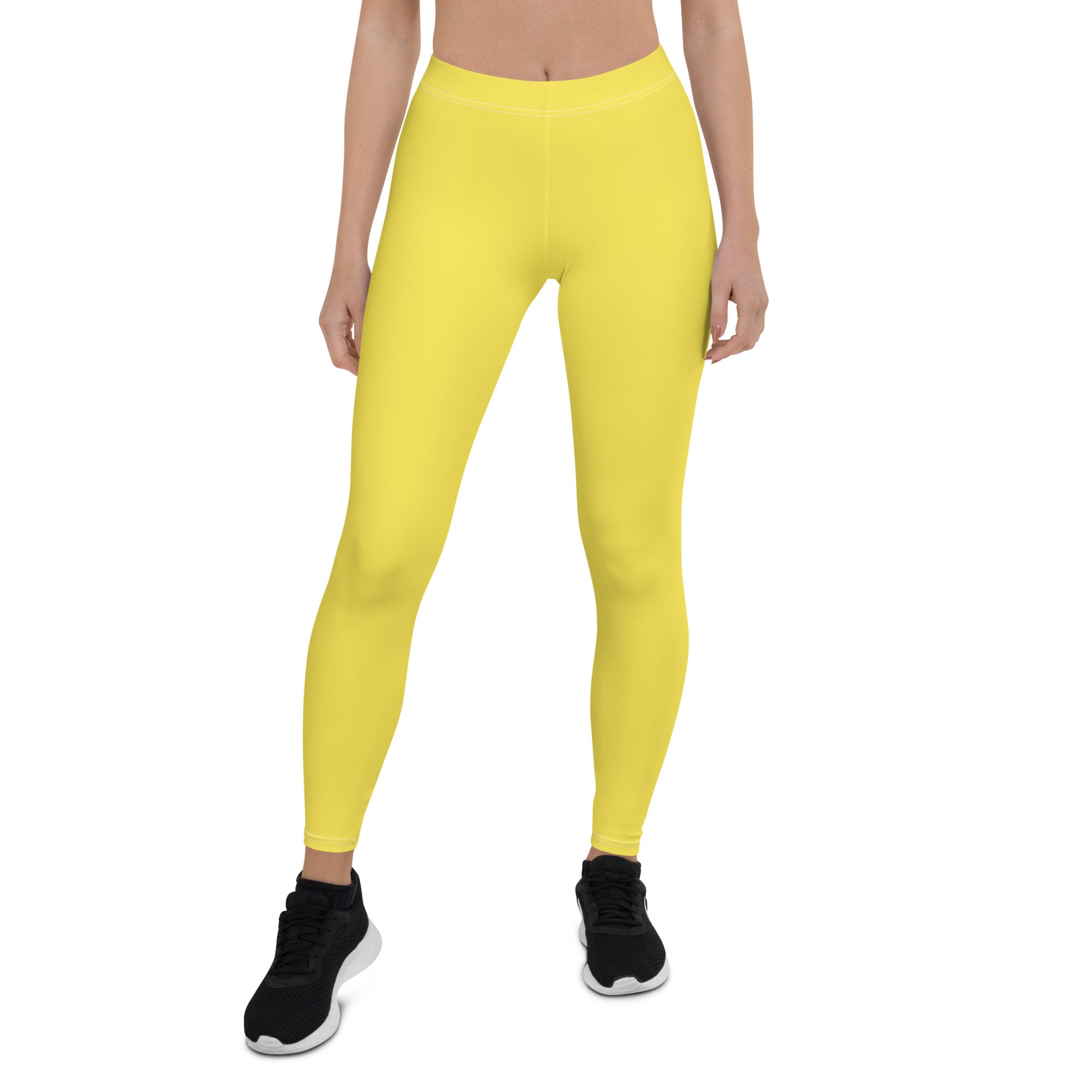 Preppy Plain Yellow Gym Workout Leggings for Women