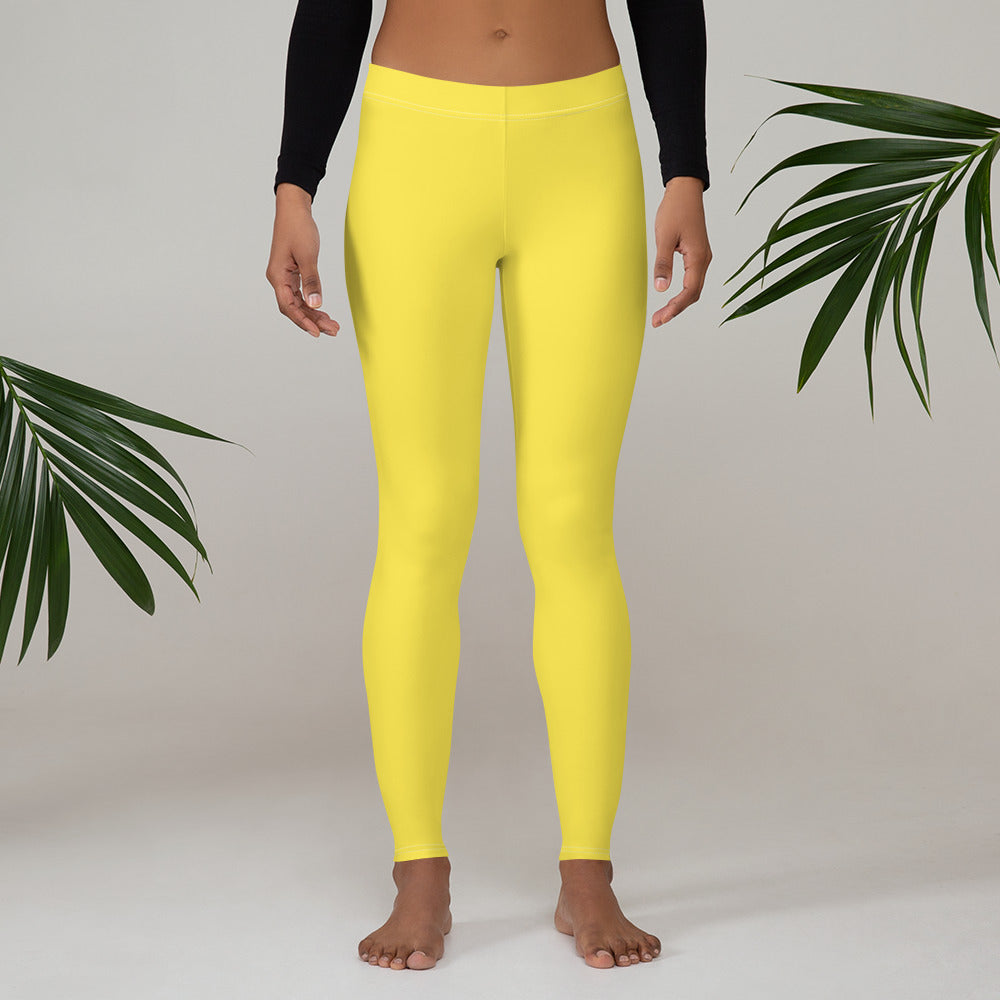 Preppy Plain Yellow Gym Workout Leggings for Women
