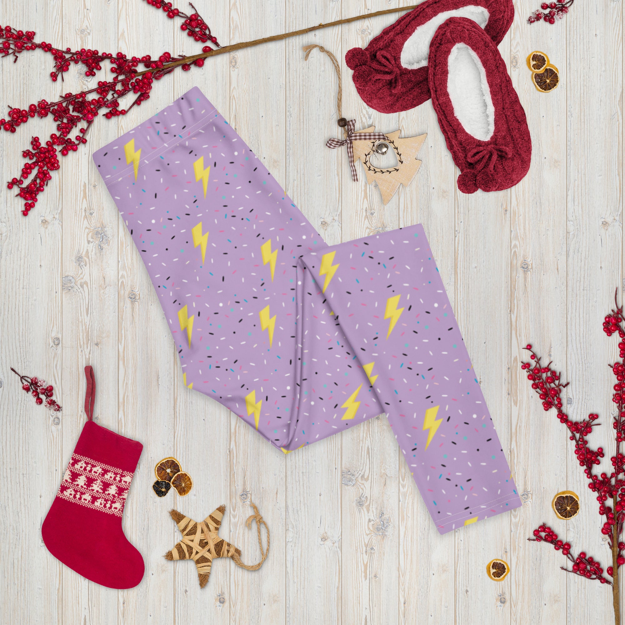 Preppy Purple Lightning Bolts Running & Gym Workout Leggings