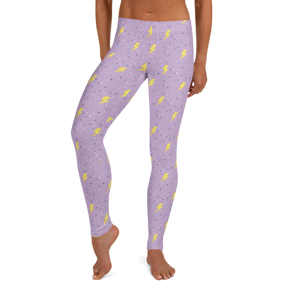 Preppy Purple Lightning Bolts Running & Gym Workout Leggings