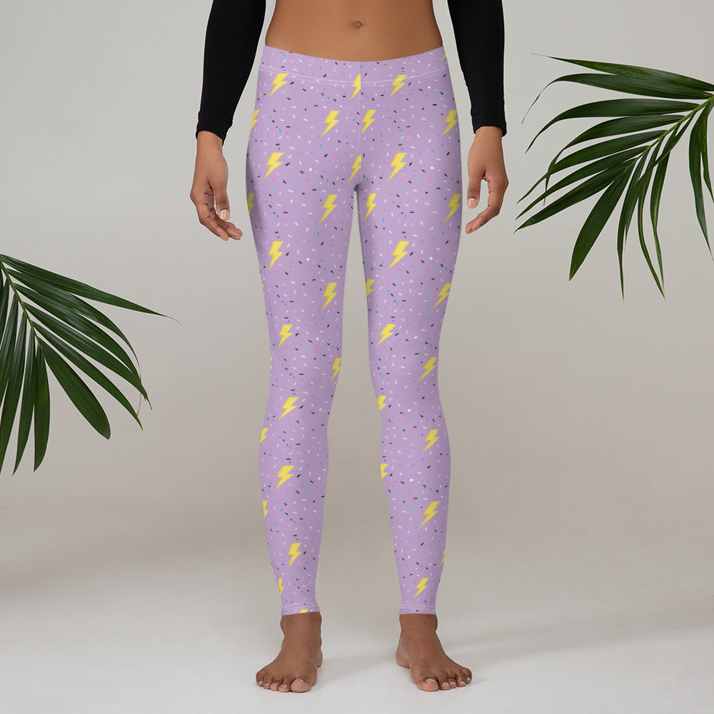 Preppy Purple Lightning Bolts Running & Gym Workout Leggings