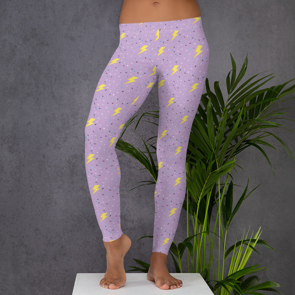 Preppy Purple Lightning Bolts Running & Gym Workout Leggings