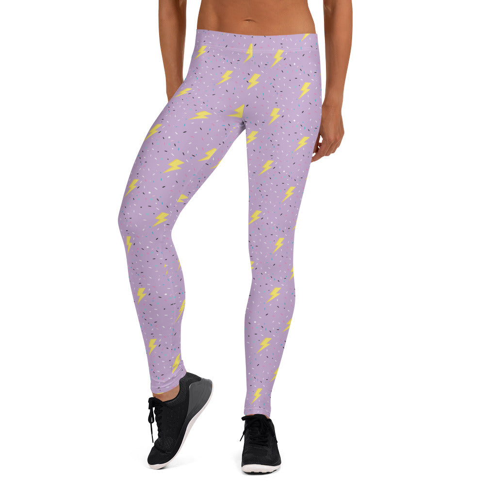 Preppy Purple Lightning Bolts Running & Gym Workout Leggings