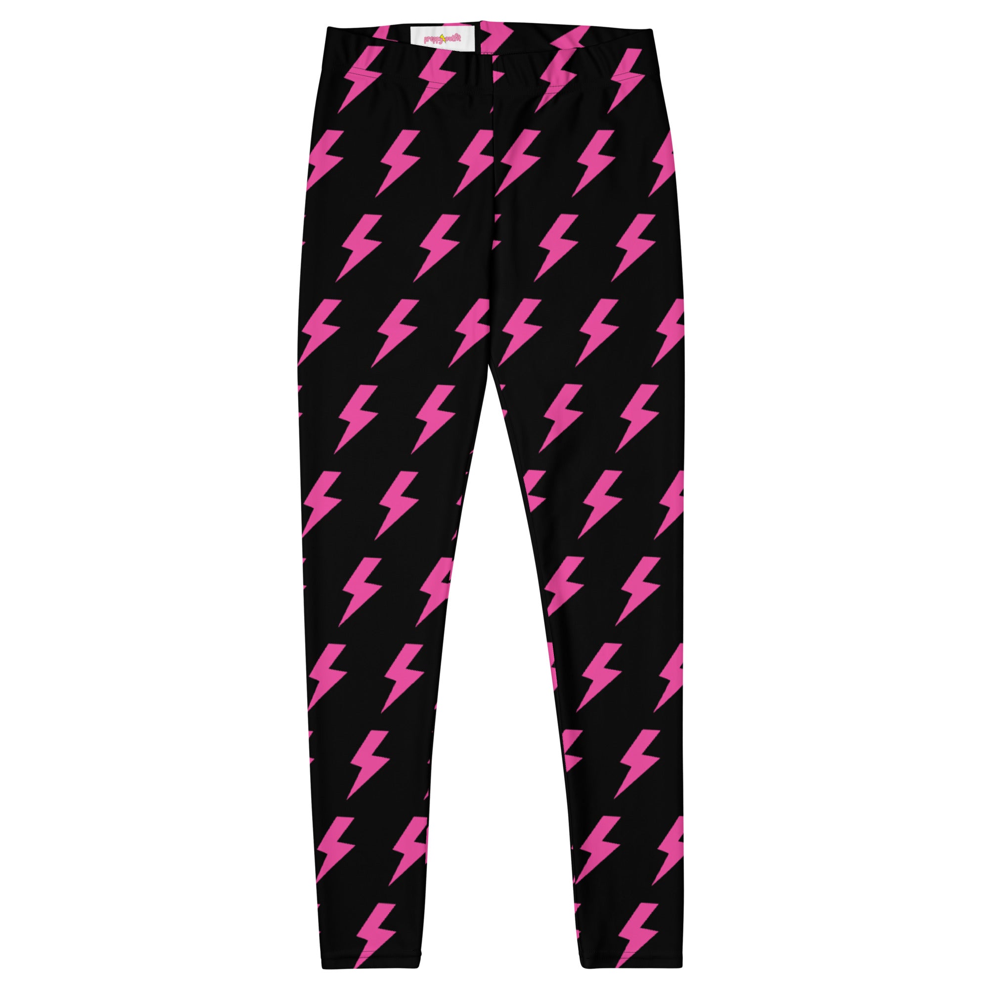Preppy Pink Lightning Bolts Black Running & Gym Leggings