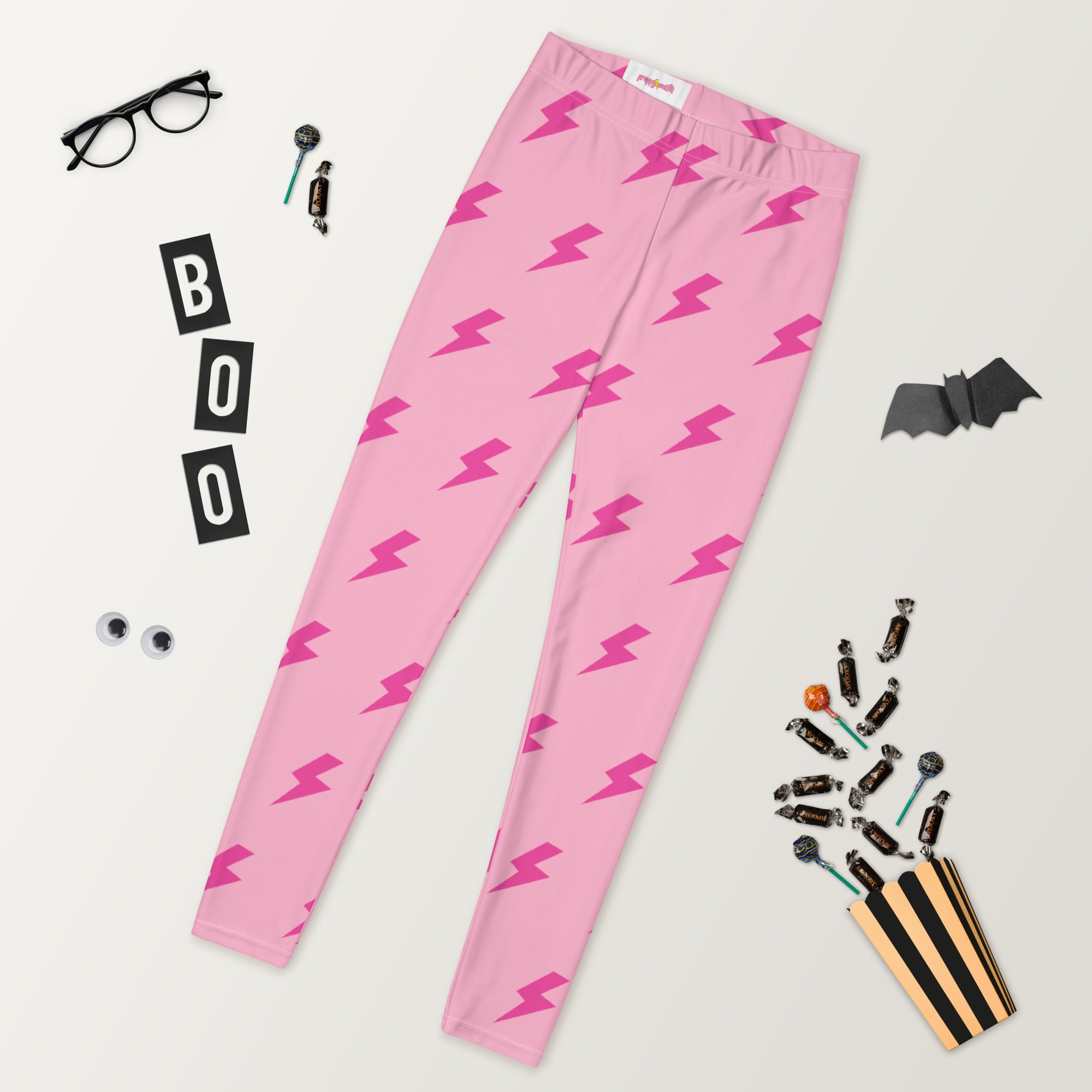 Preppy Pink Lightning Bolts Running & Gym Leggings