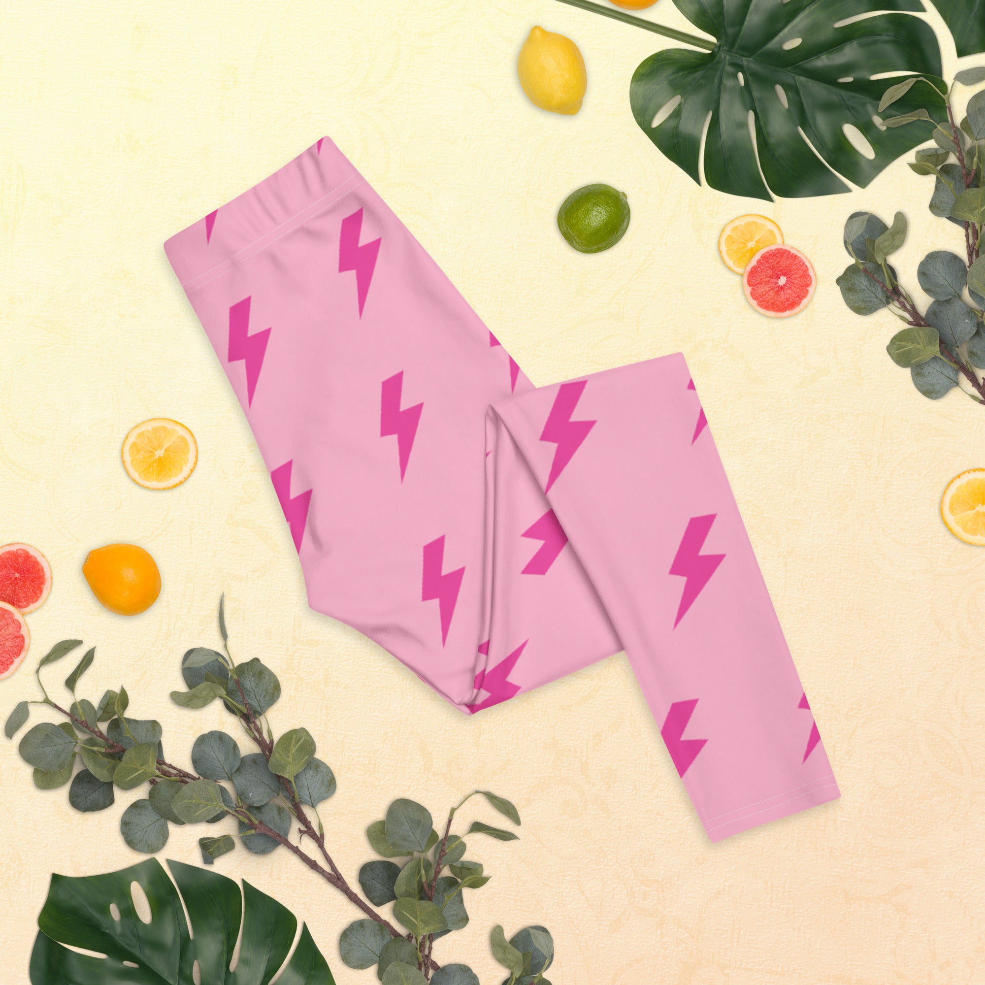 Preppy Pink Lightning Bolts Running & Gym Leggings